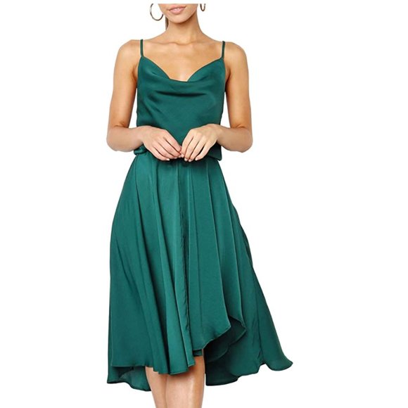Teal Satin Slip Dress - Picture 1 of 10